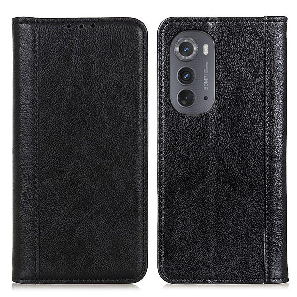 Genuine leather case with magnetic closure for Motorola Moto Edge 2022 - Black