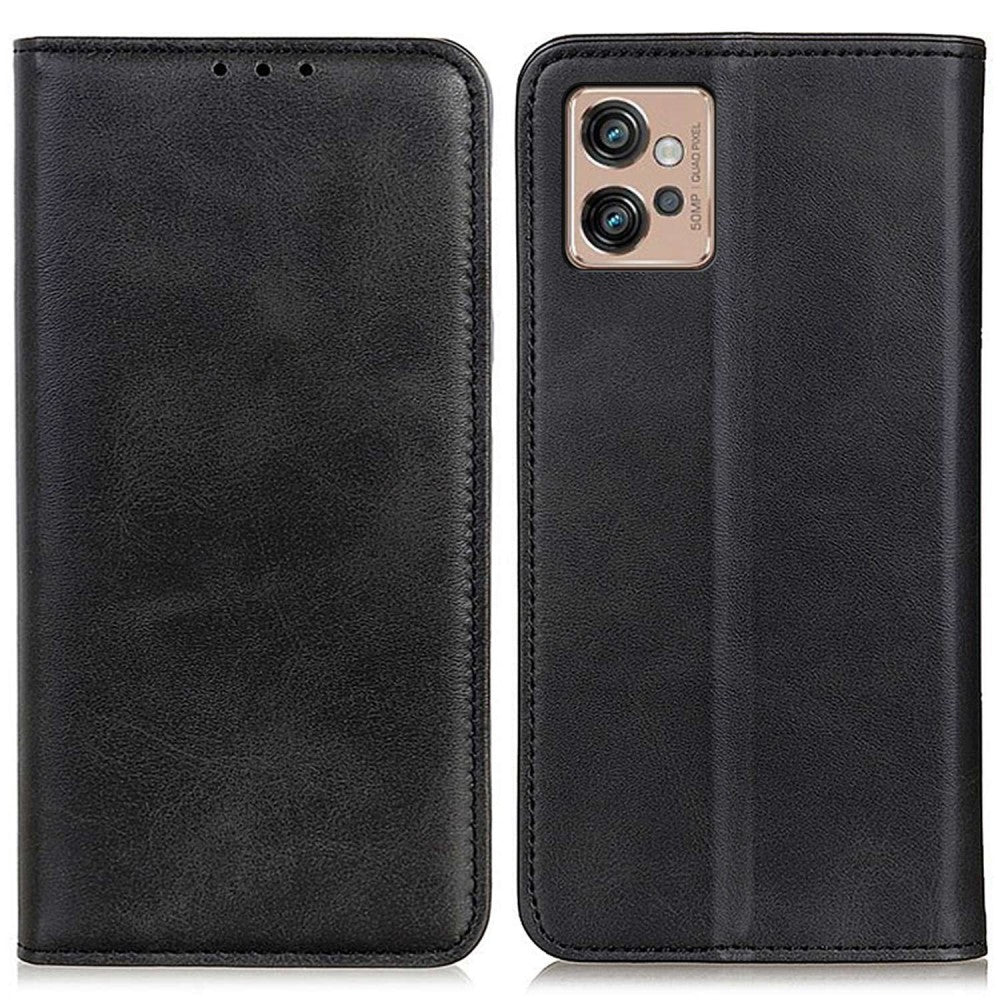 Wallet-style genuine leather flipcase for Motorola Moto G32 - Black