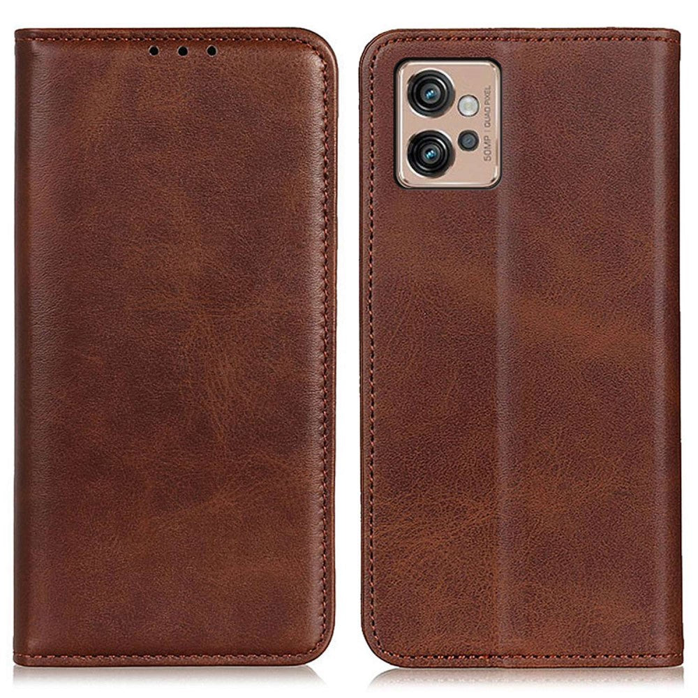 Wallet-style genuine leather flipcase for Motorola Moto G32 - Coffee