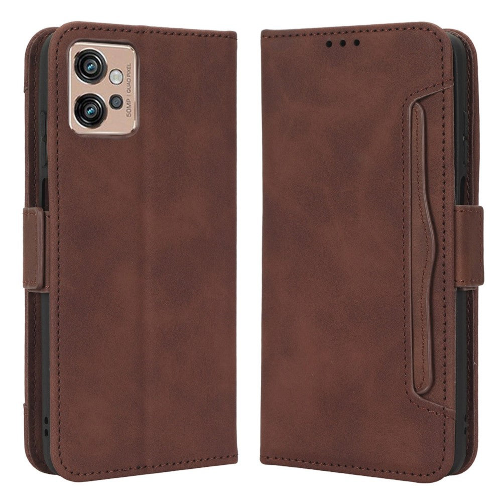 Modern-styled leather wallet case for Motorola Moto G32 - Brown