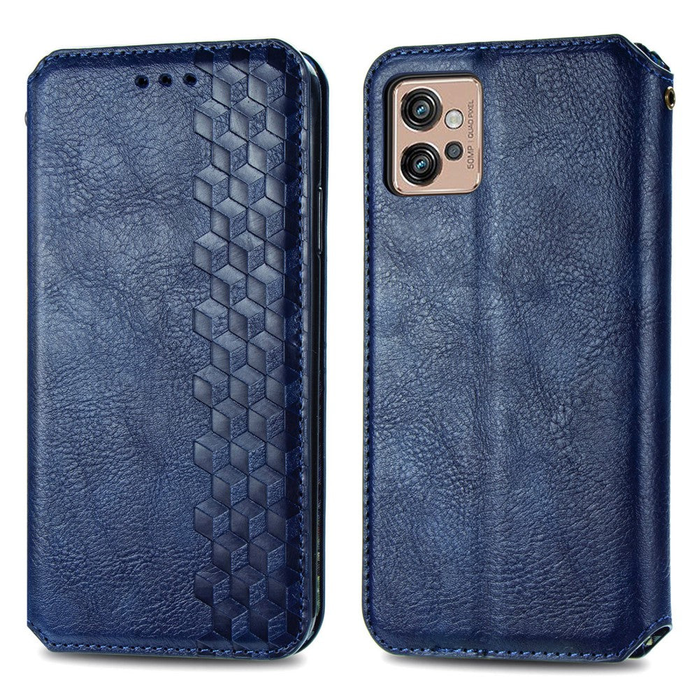 Leather case with a stylish rhombus imprint for Motorola Moto G32 - Blue