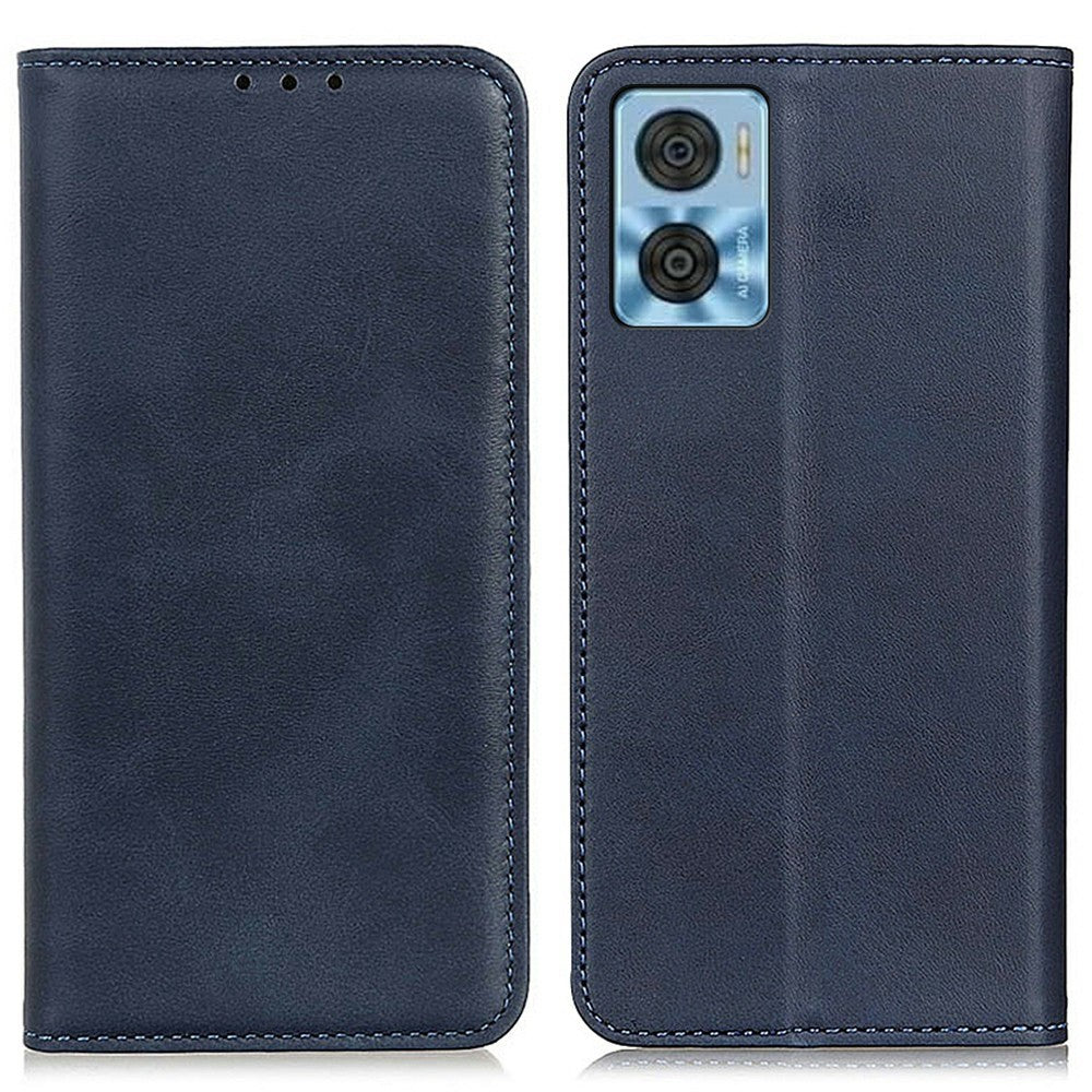 Wallet-style genuine leather flipcase for Motorola Moto E22i / E22 - Blue