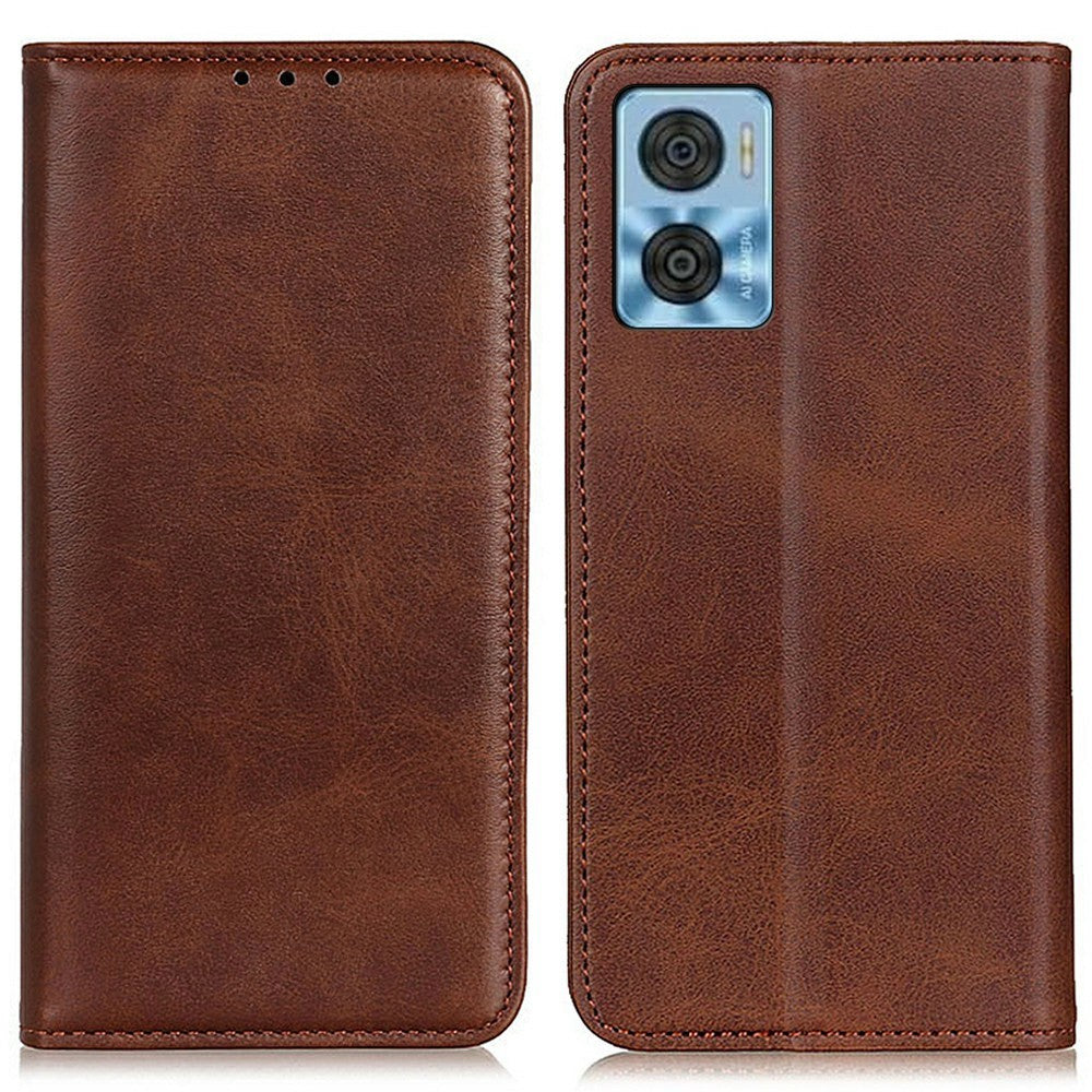 Wallet-style genuine leather flipcase for Motorola Moto E22i / E22 - Coffee