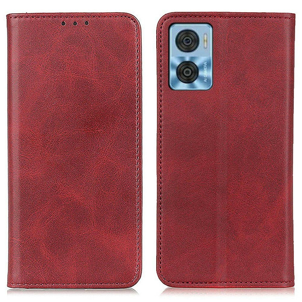 Wallet-style genuine leather flipcase for Motorola Moto E22i / E22 - Red