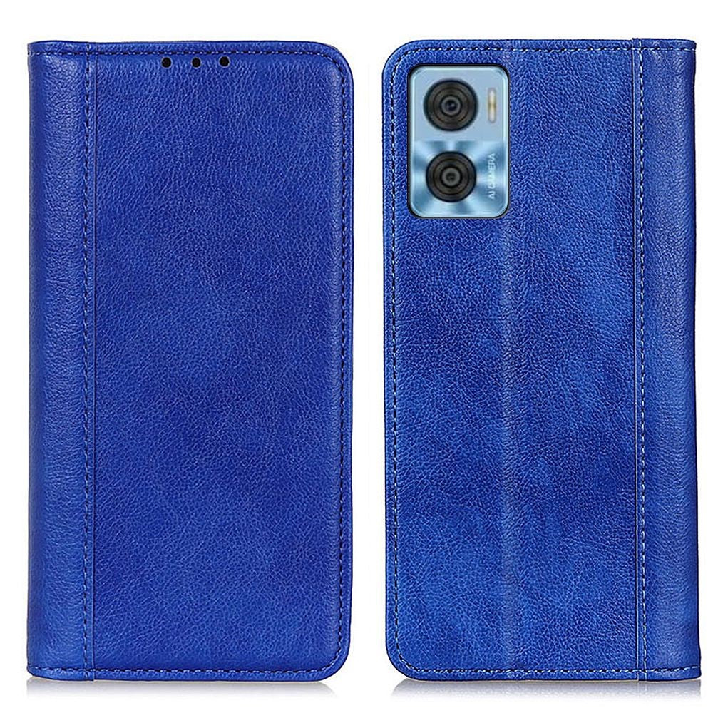 Genuine leather case with magnetic closure for Motorola Moto E22i / E22 - Blue