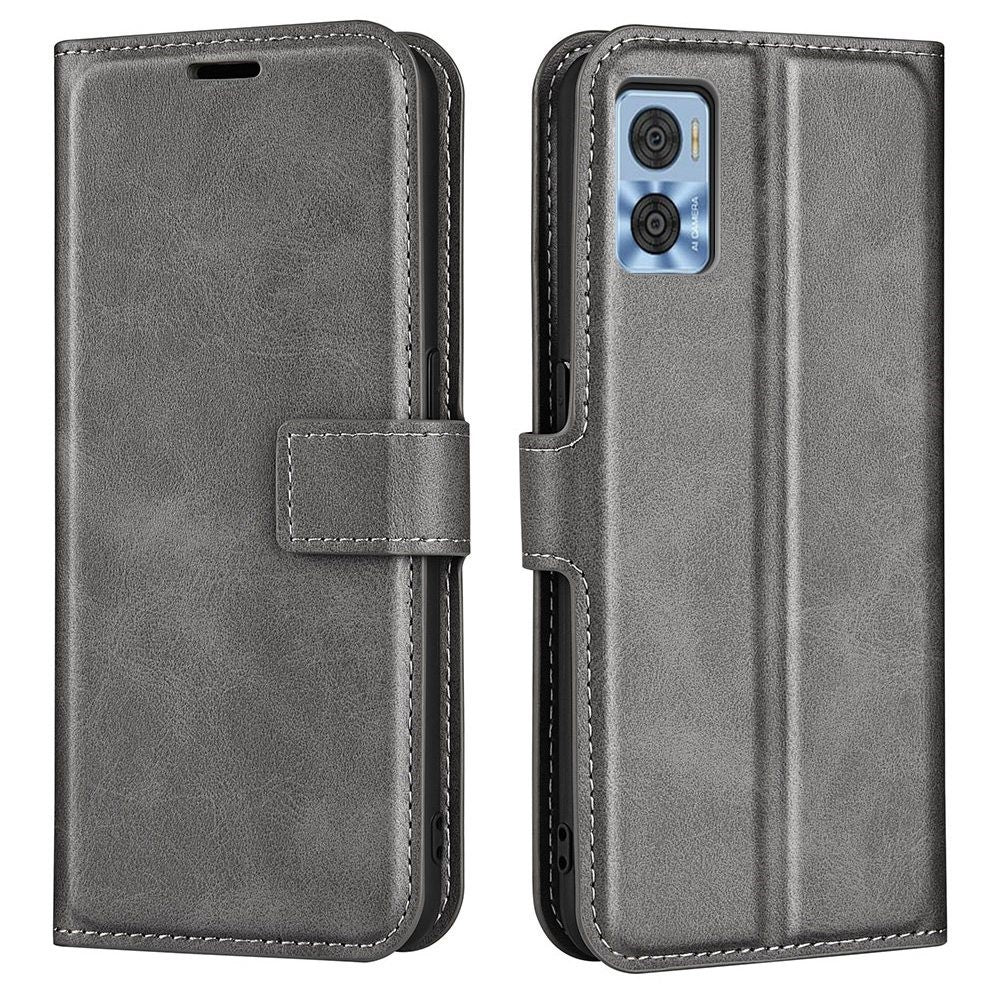 Wallet-style leather case for Motorola Moto E22 - Grey