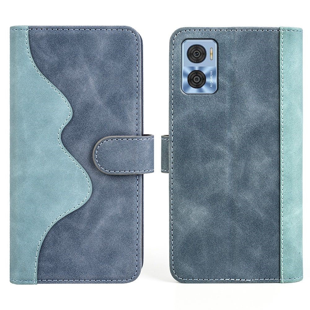 Two-color leather flip case for Motorola Moto E22 - Blue