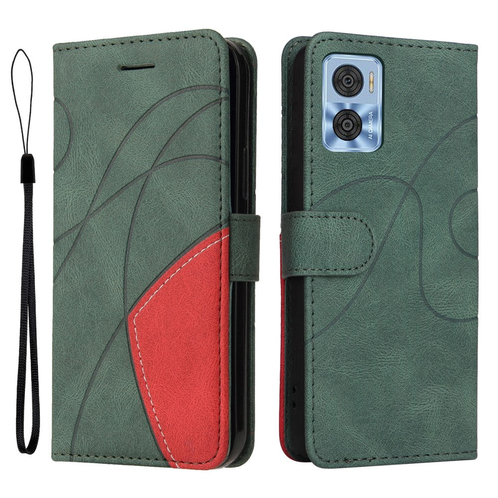Textured leather case with strap for Motorola Moto E22 - Green