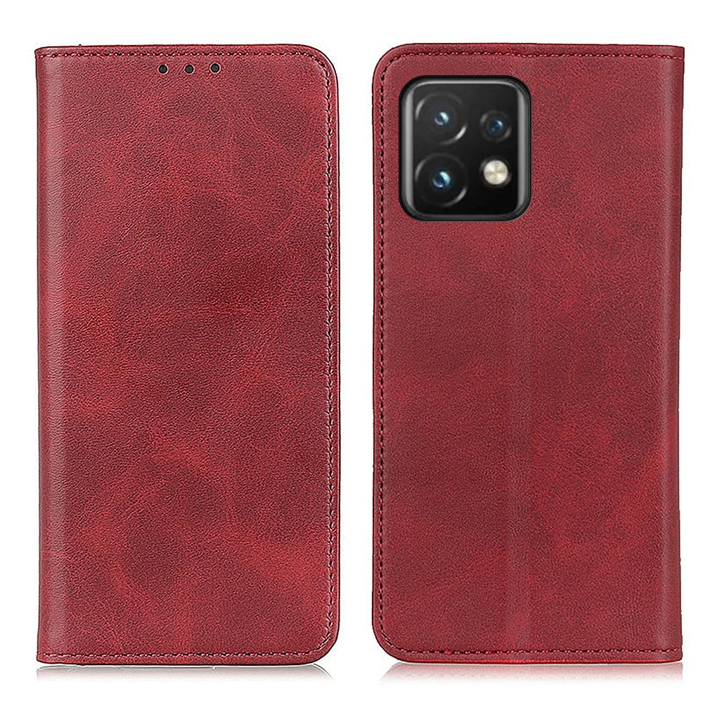 Wallet-style genuine leather flipcase for Motorola Moto X40 Pro - Red