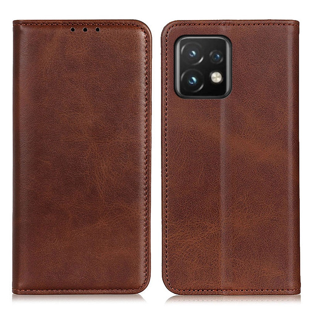 Wallet-style genuine leather flipcase for Motorola Moto X40 Pro - Coffee