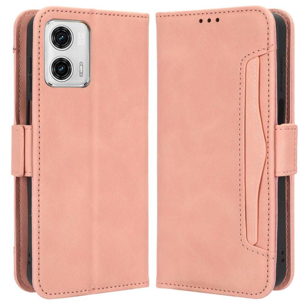 Modern-styled leather wallet case for Motorola Moto G73 - Pink