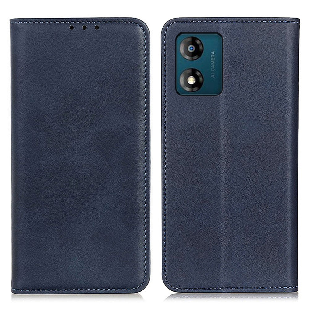 Wallet-style genuine leather flipcase for Motorola Moto E13 - Blue