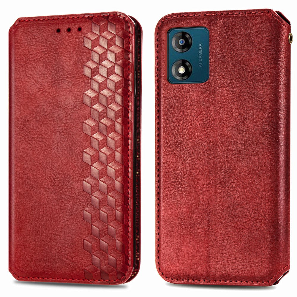 Leather case with a stylish rhombus imprint for Motorola Moto E13 - Red