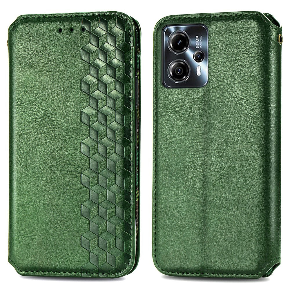 Leather case with a stylish rhombus imprint for Motorola Moto G23 / G13 - Green