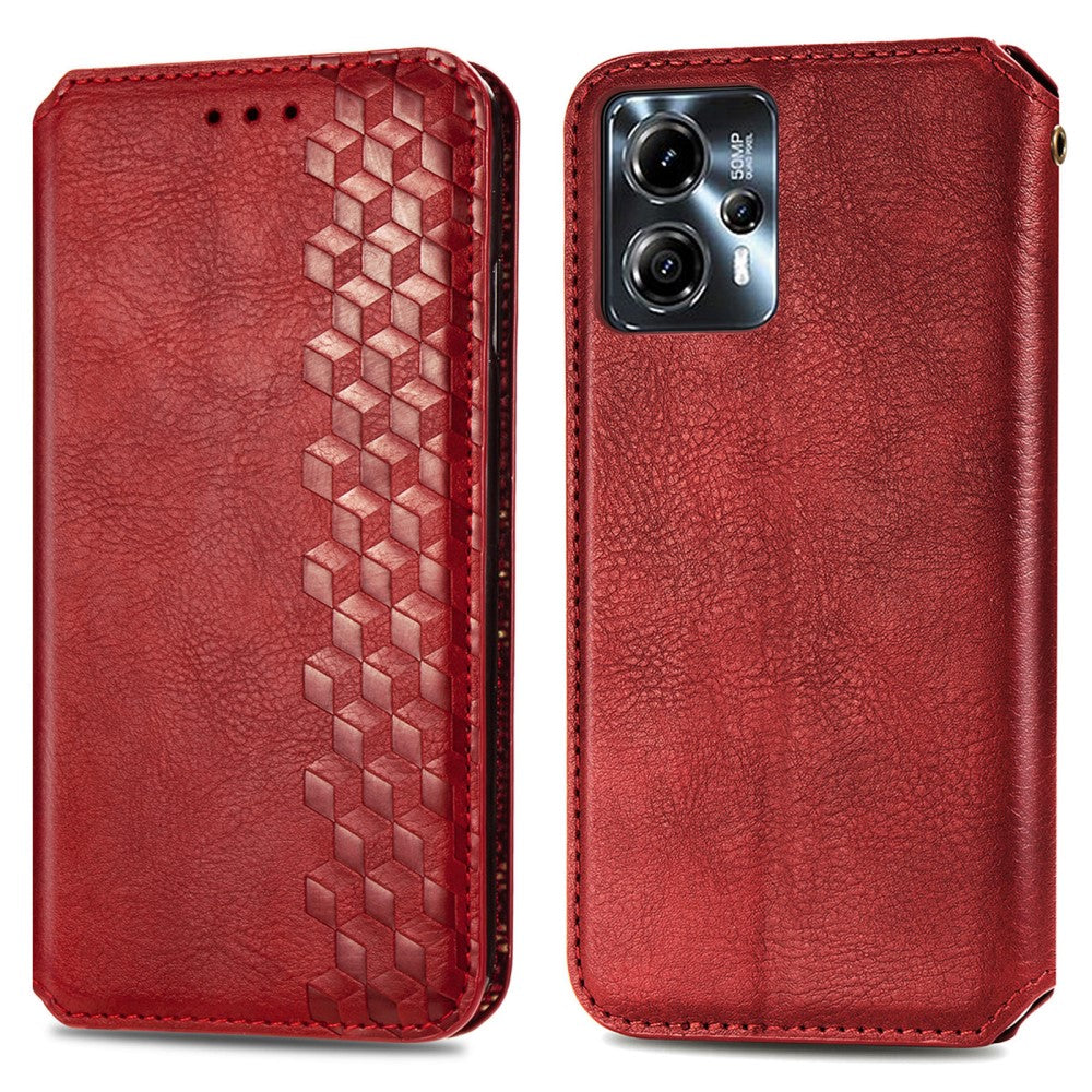 Leather case with a stylish rhombus imprint for Motorola Moto G23 / G13 - Red