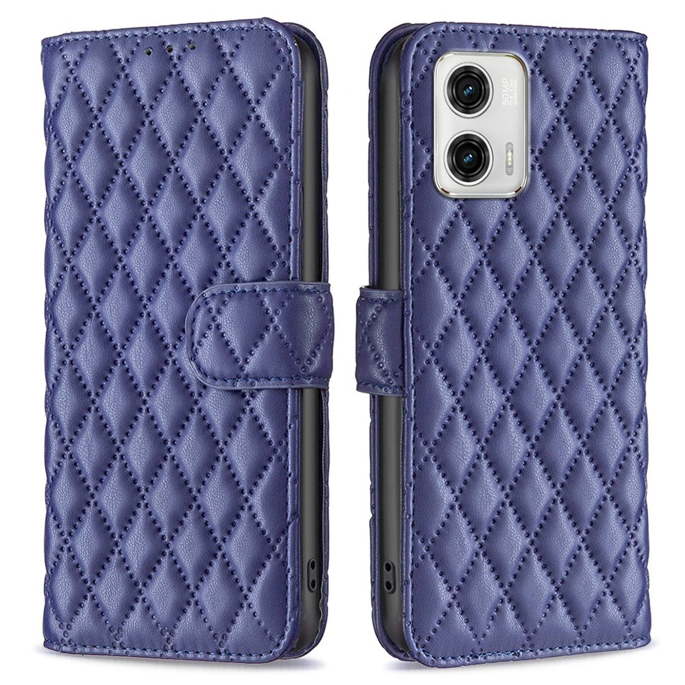 Rhombus pattern matte flip case for Motorola Moto G73 - Blue