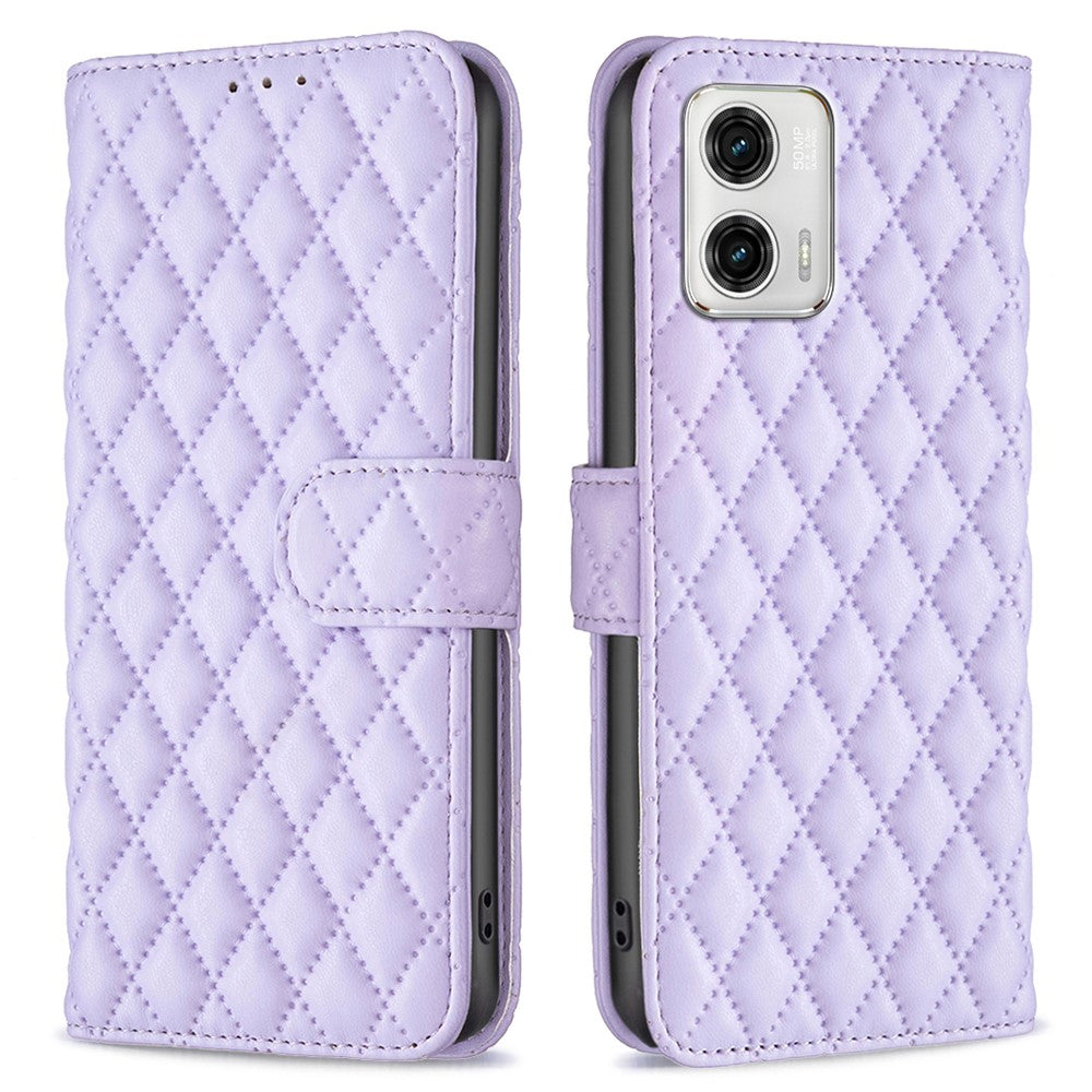 Rhombus pattern matte flip case for Motorola Moto G73 - Purple