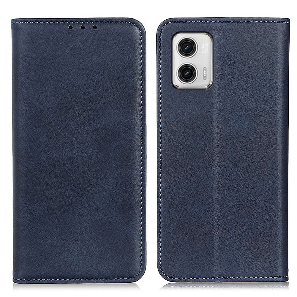 Wallet-style genuine leather flipcase for Motorola Moto G73 - Blue