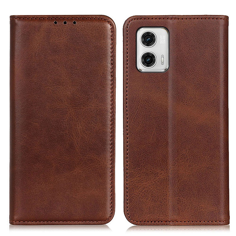 Wallet-style genuine leather flipcase for Motorola Moto G73 - Coffee