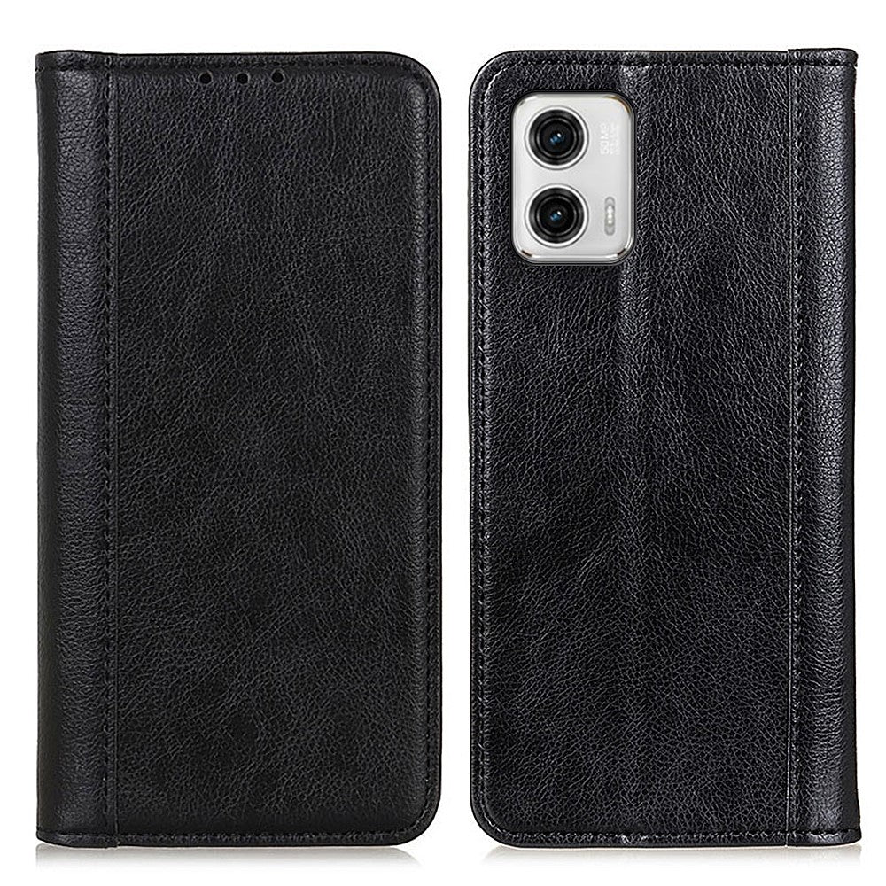 Genuine leather case with magnetic closure for Motorola Moto G73 - Black