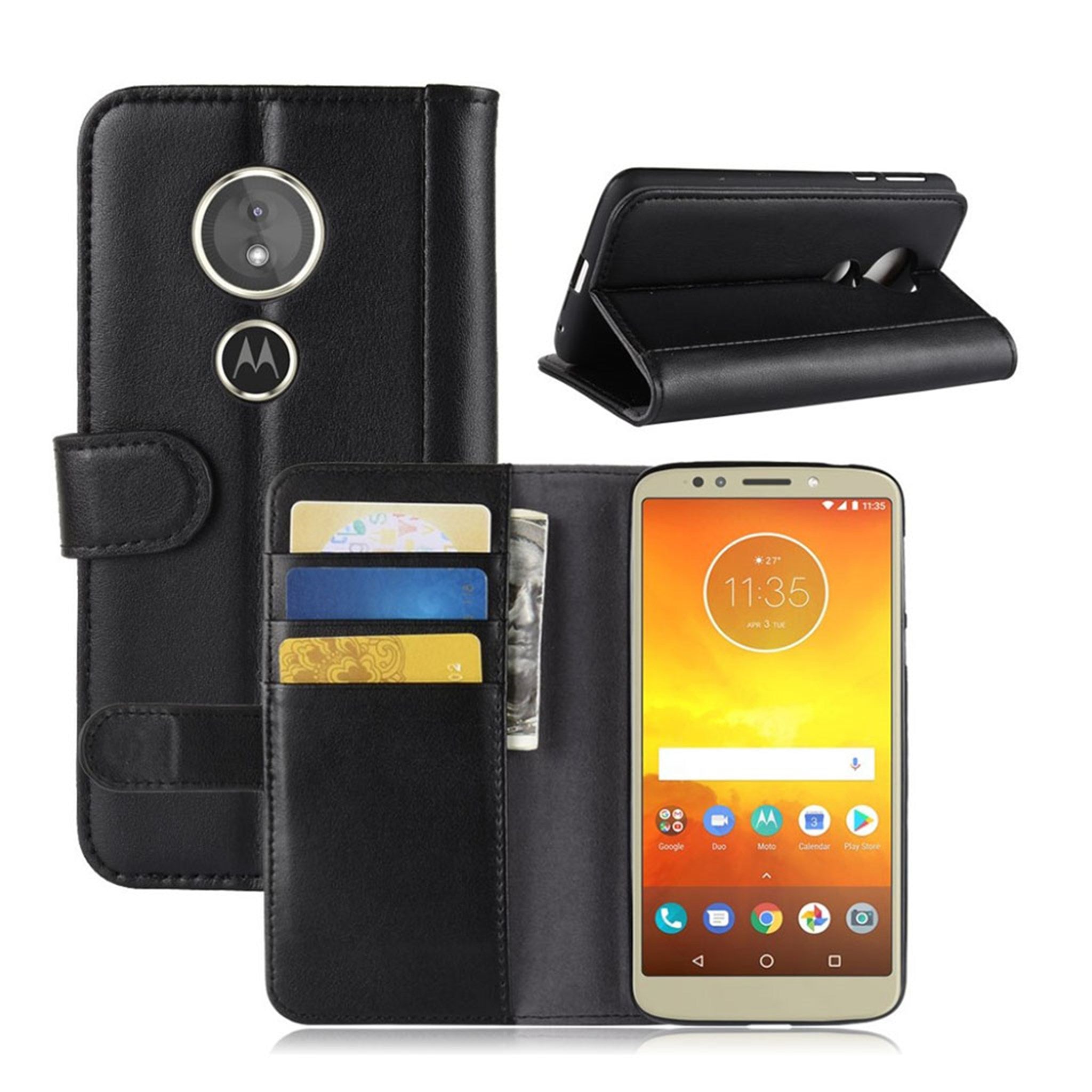 Motorola Moto G6 Play genuine split leather case - Black