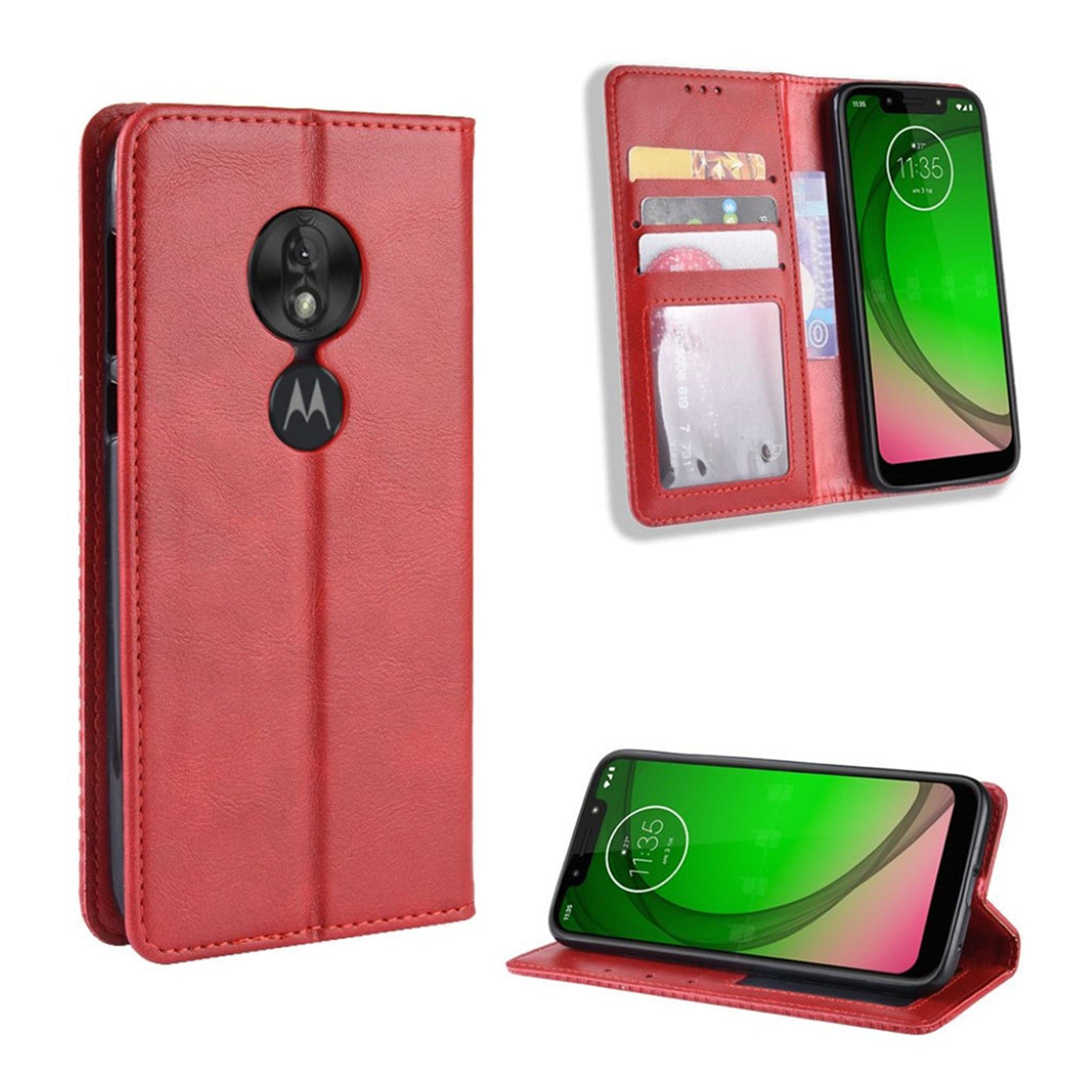 Motorola Moto G7 Play vintage leather case - Red