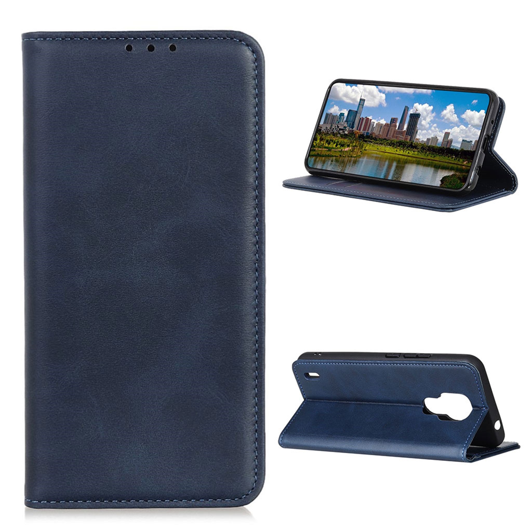 Wallet-style genuine leather flipcase for Motorola Moto E7 - Blue