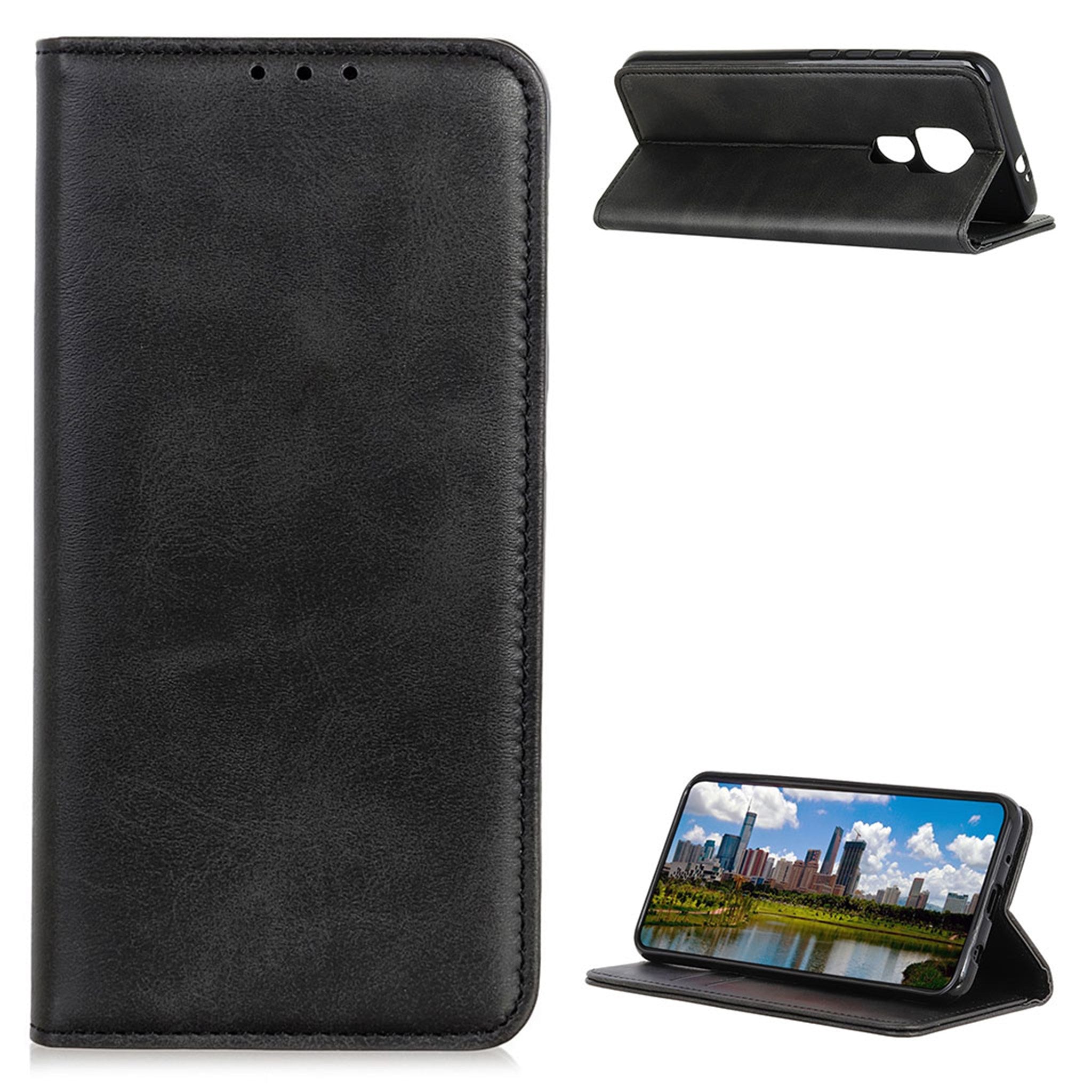 Wallet-style genuine leather flipcase for Motorola Moto G9 Play - Black