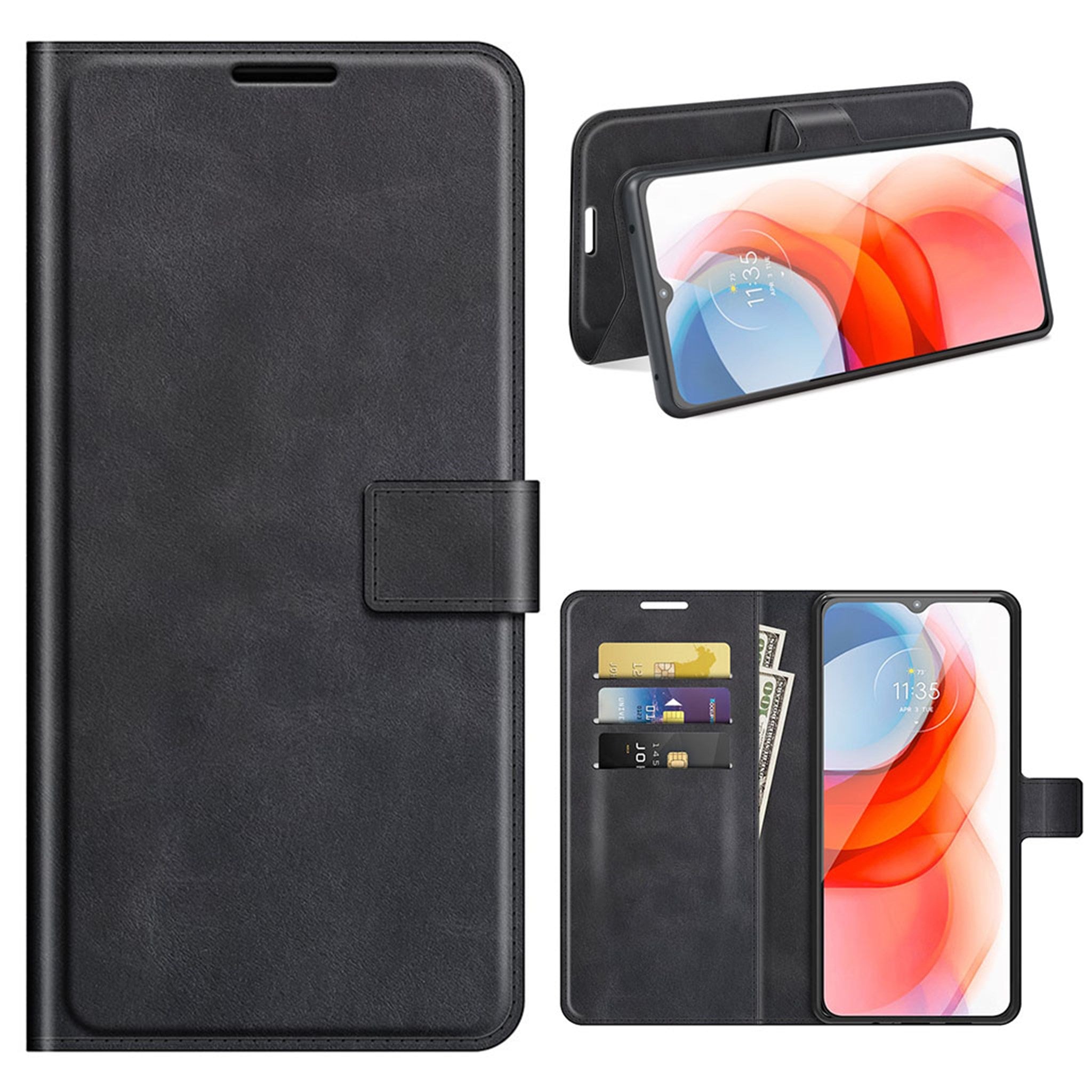 Wallet-style leather case for Motorola Moto G Play (2021) - Black