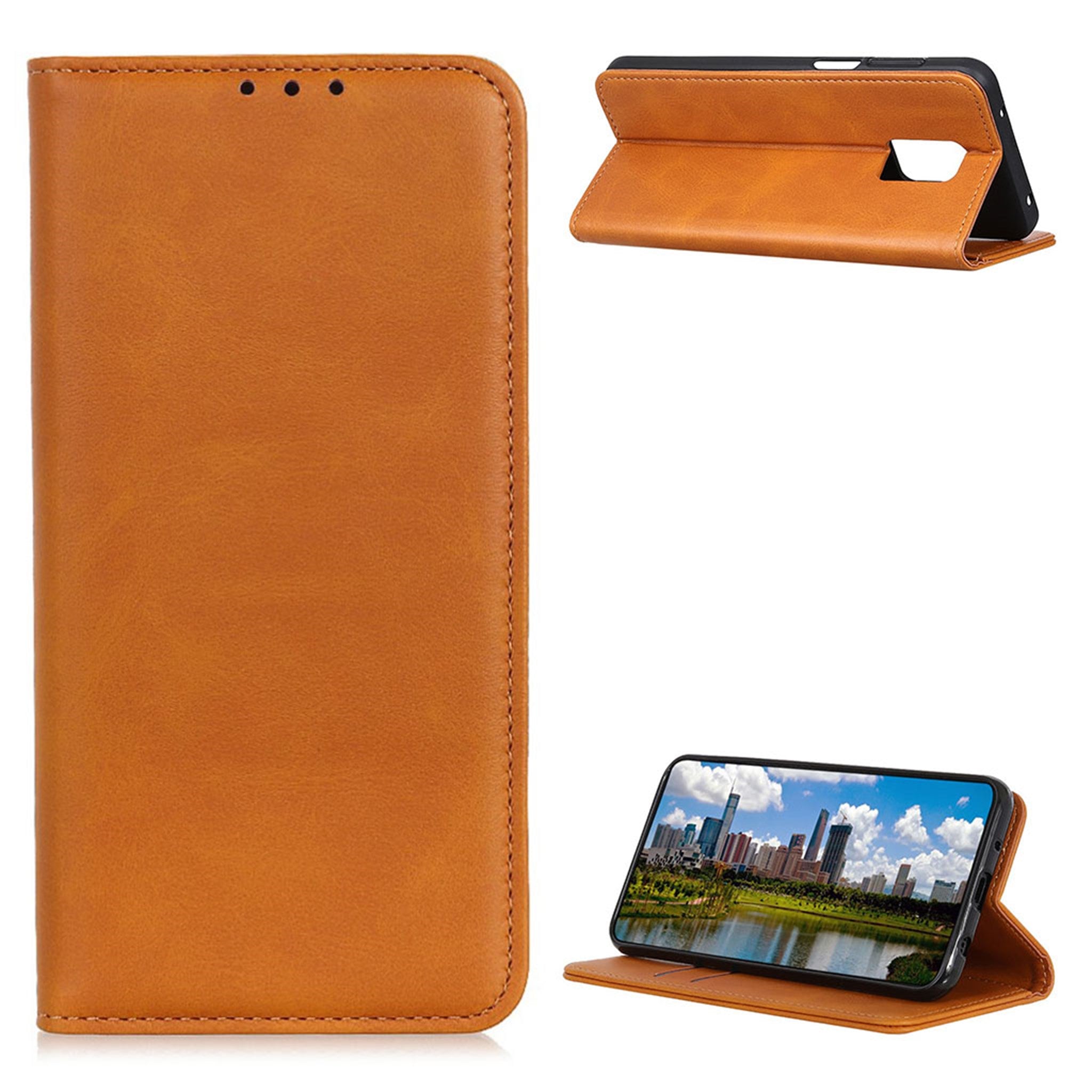 Wallet-style genuine leather flipcase for Motorola Moto G Power (2021) - Brown