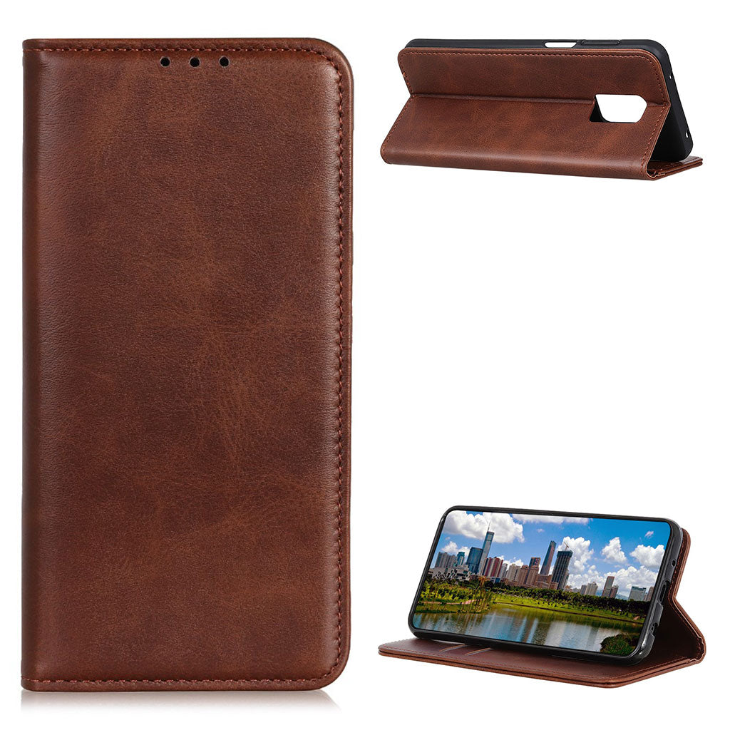 Wallet-style genuine leather flipcase for Motorola Moto G Power (2021) - Coffee