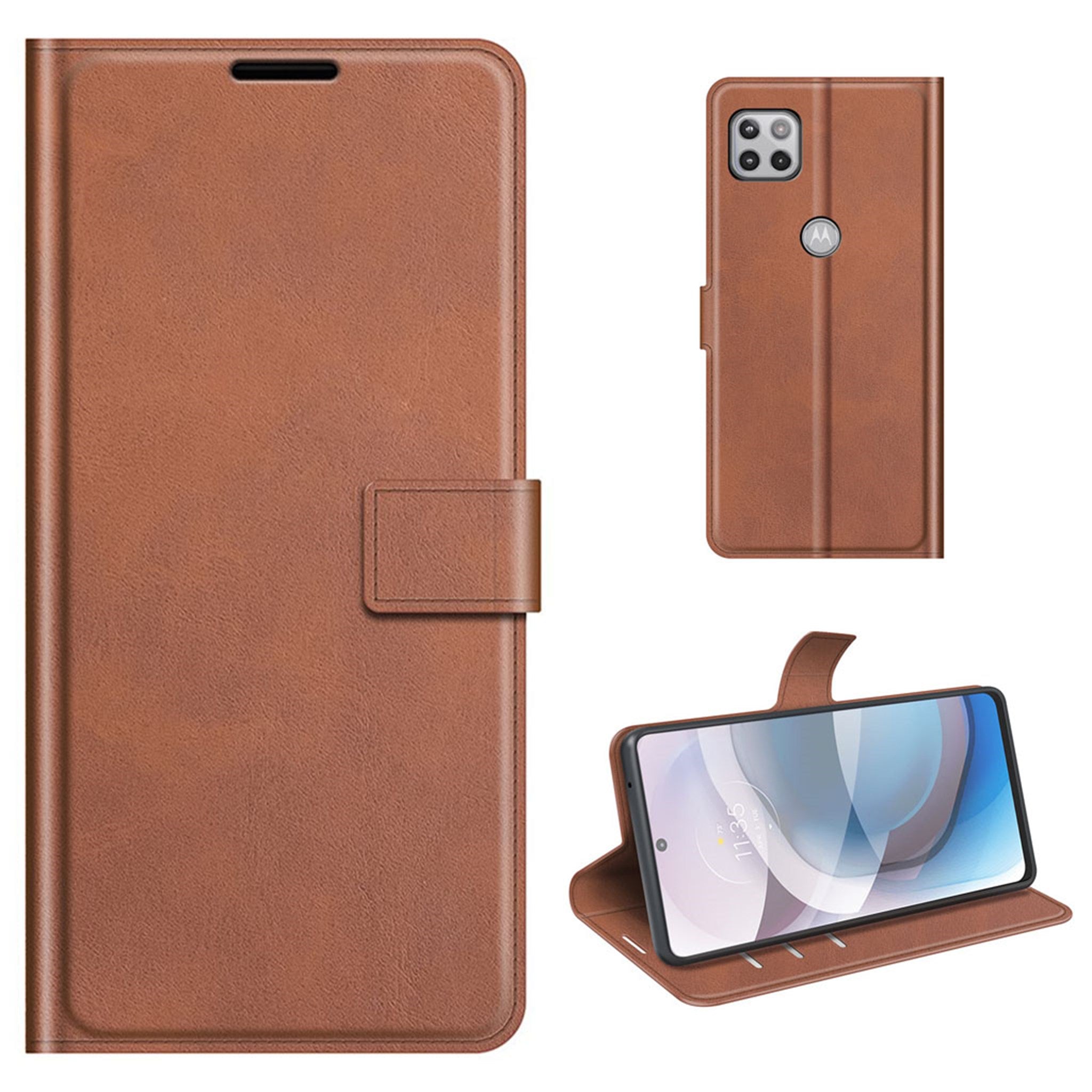 Wallet-style leather case for Motorola One 5G Ace - Light Brown
