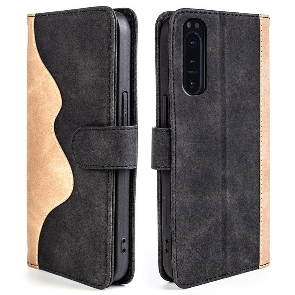 Two-color leather flip case for Sony Xperia 5 II - Black