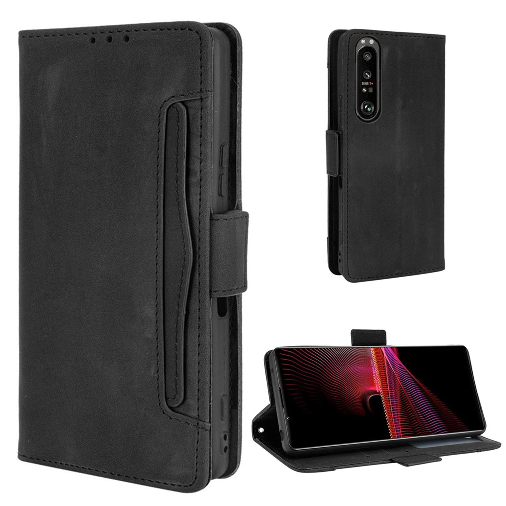 Modern-styled leather wallet case for Sony Xperia 1 III - Black