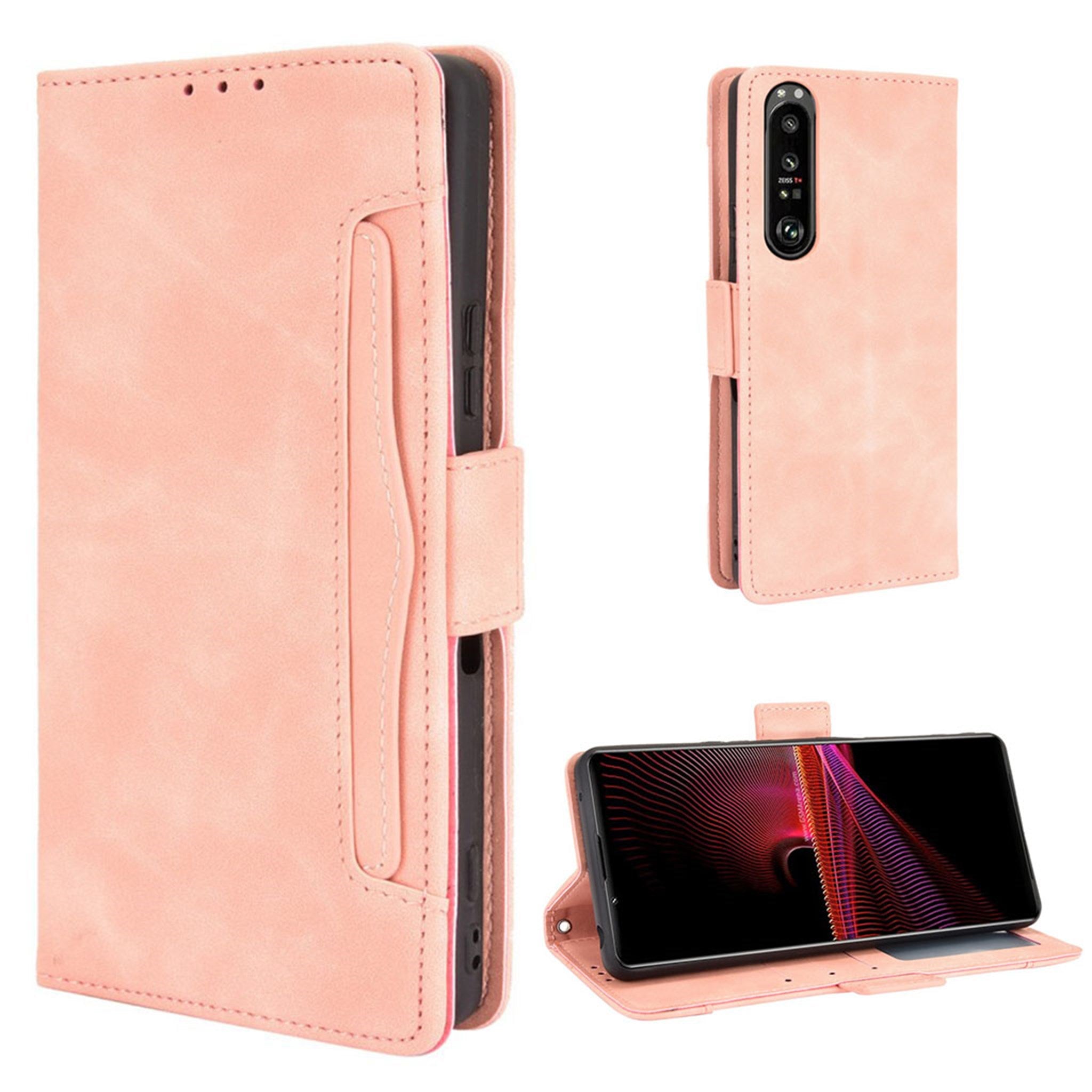 Modern-styled leather wallet case for Sony Xperia 1 III - Pink