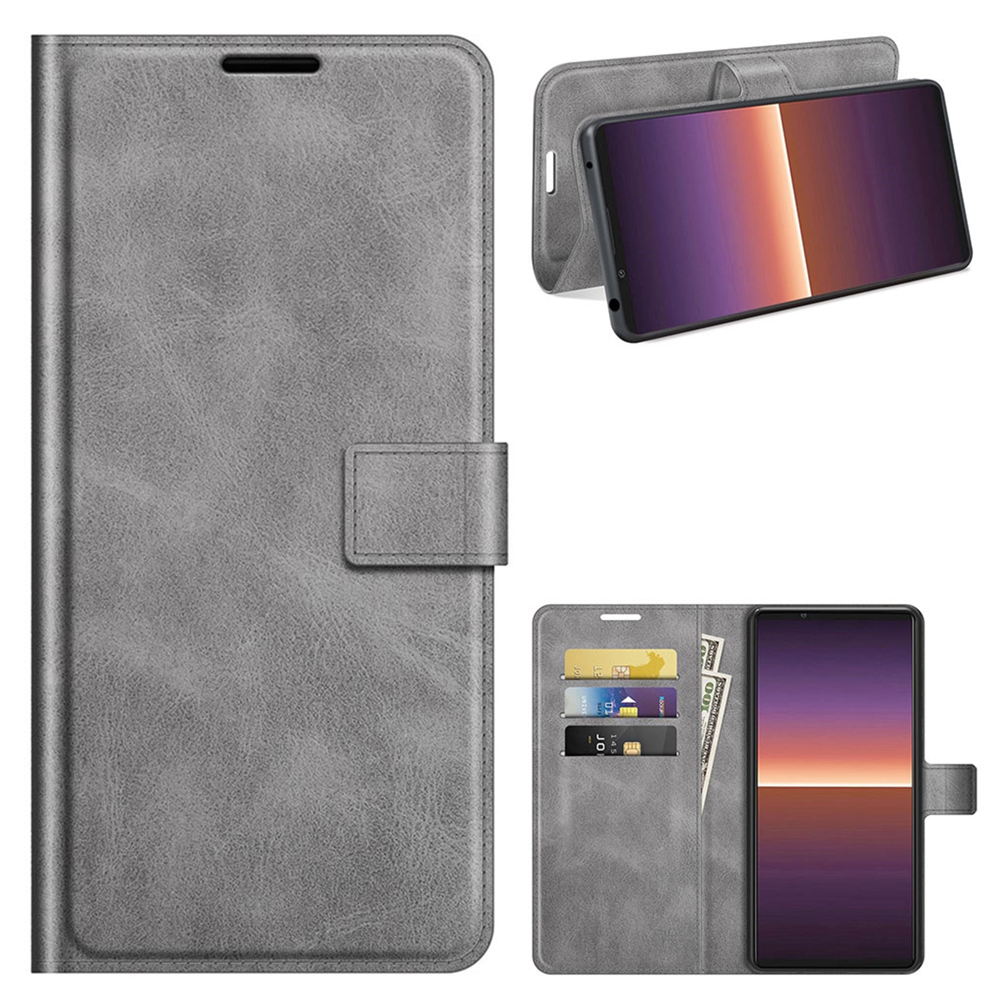 Wallet-style leather case for Sony Xperia 1 III - Grey