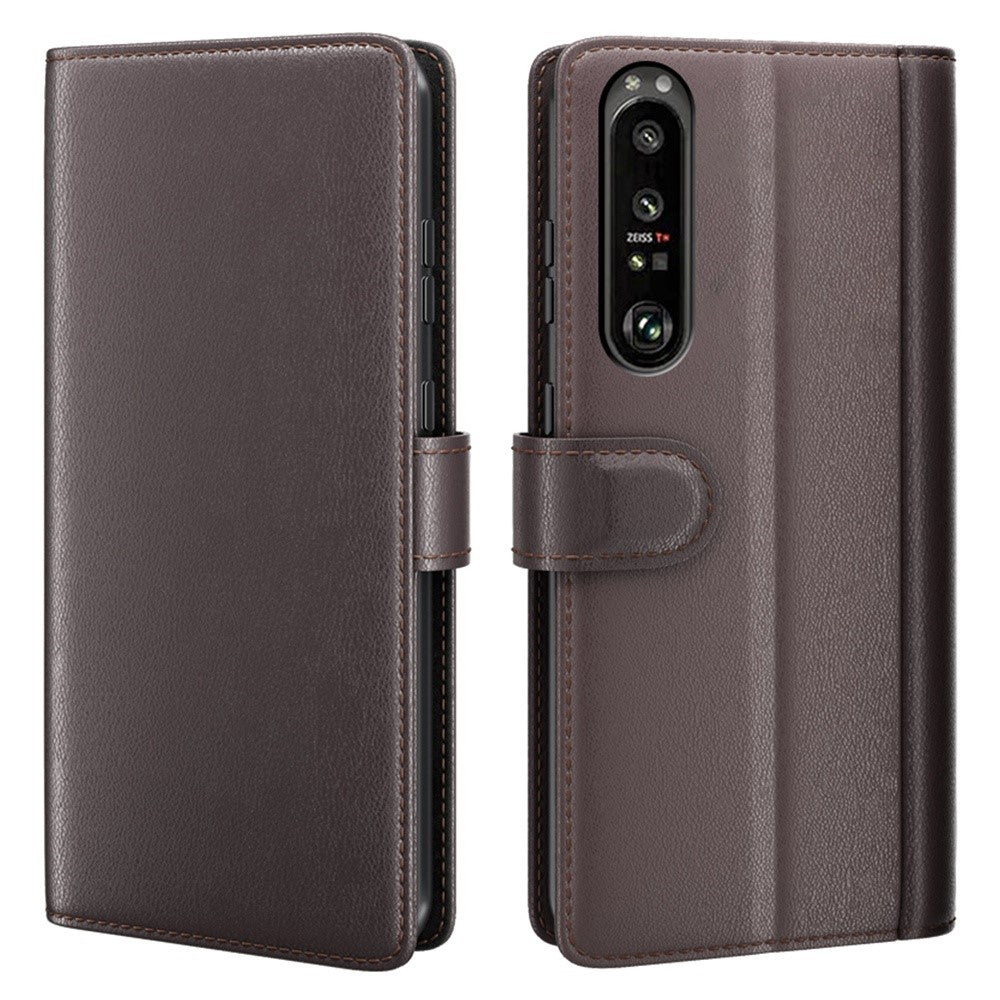 Genuine leather case with credit card slots for Sony Xperia 1 III - Brown