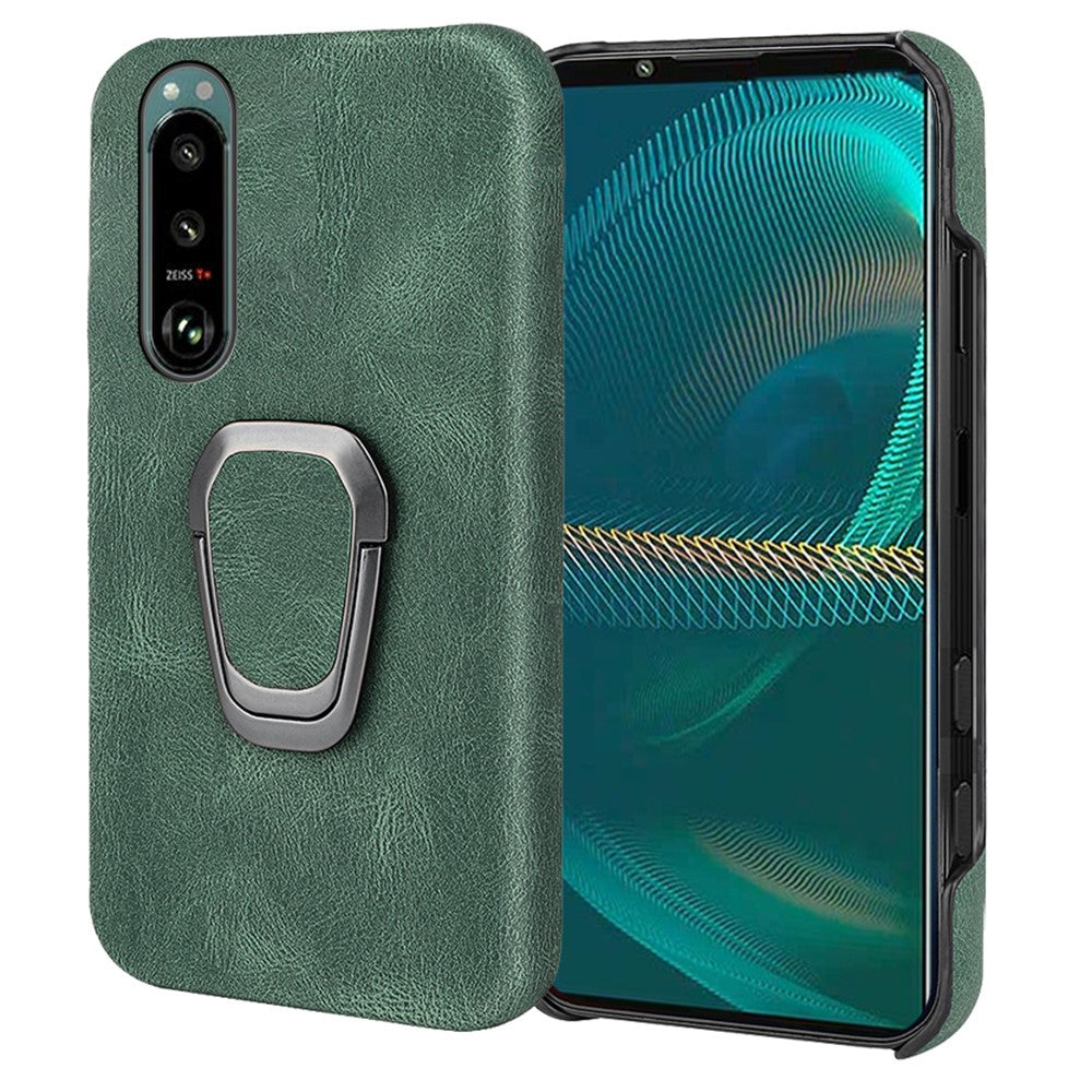 Shockproof leather cover with oval kickstand for Sony Xperia 5 III - Green