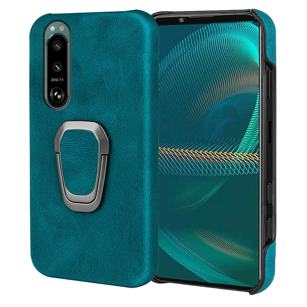 Shockproof leather cover with oval kickstand for Sony Xperia 5 III - Cyan