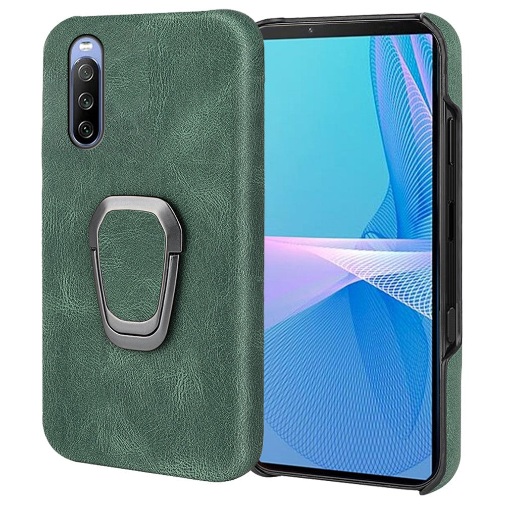 Shockproof leather cover with oval kickstand for Sony Xperia 10 III Lite / 10 III - Green