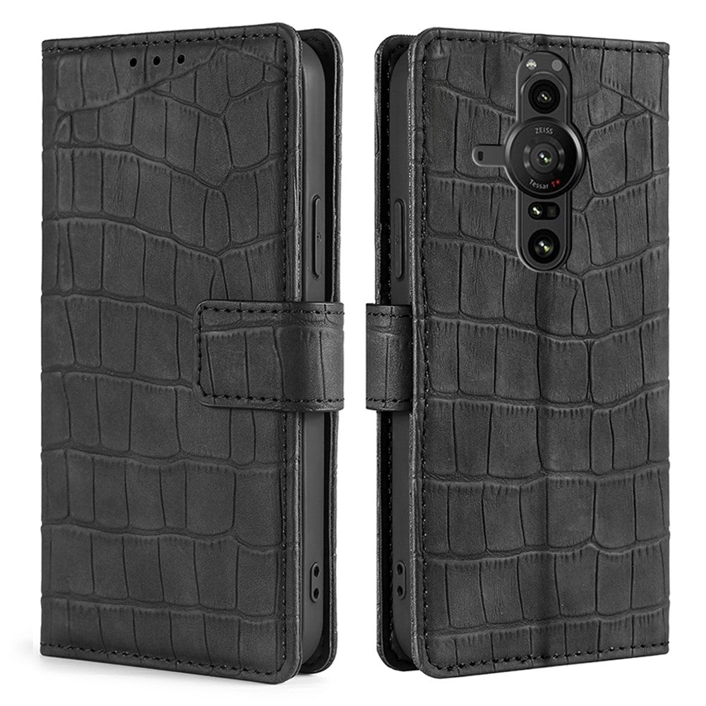 Crocodile textured leather case for Sony Xperia Pro-I - Black