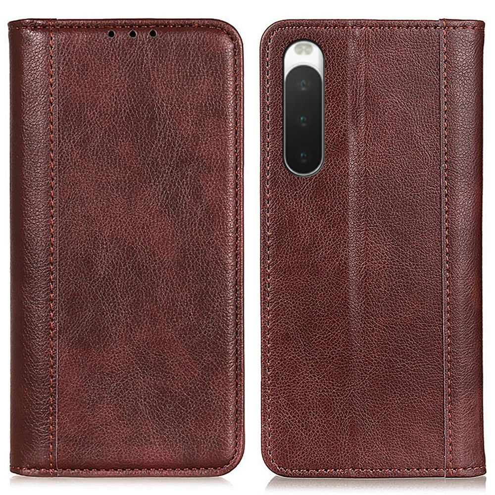 Genuine leather case with magnetic closure for Sony Xperia 10 IV - Brown