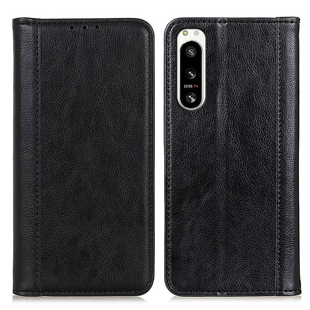 Genuine leather case with magnetic closure for Sony Xperia 5 IV - Black