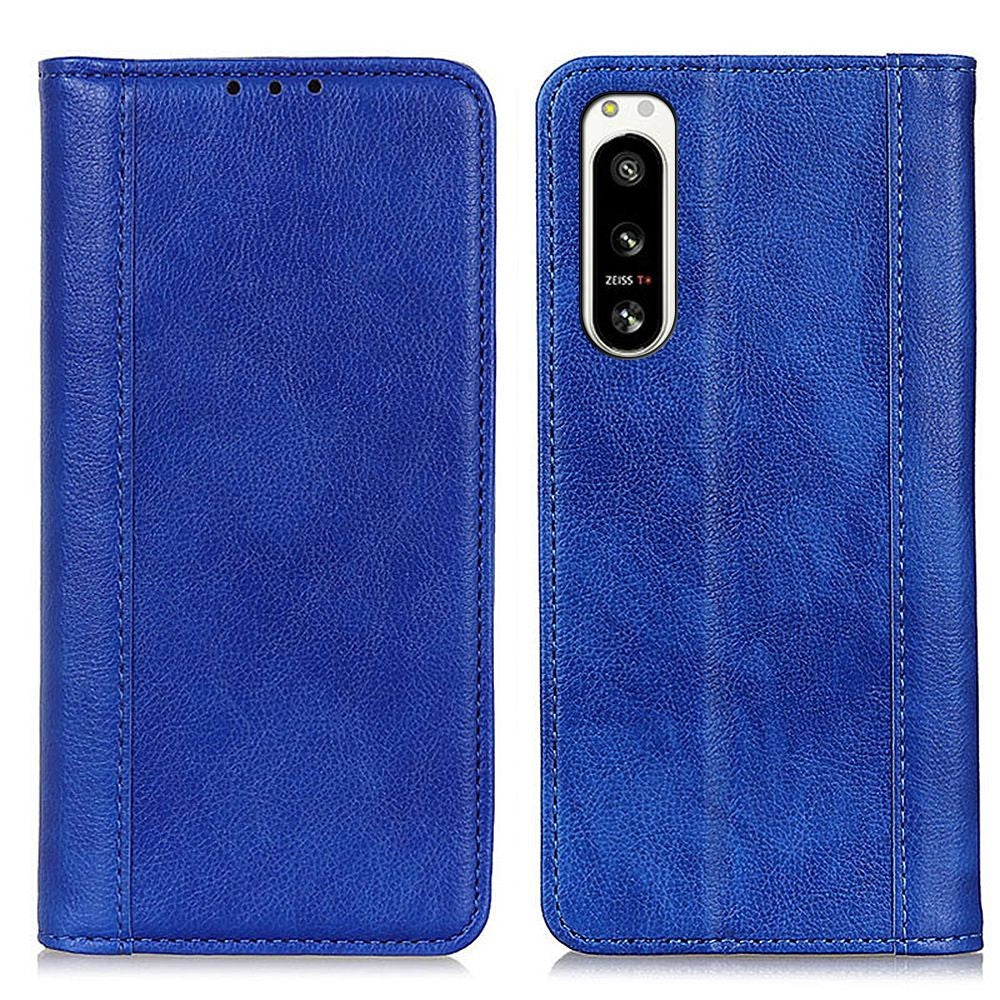 Genuine leather case with magnetic closure for Sony Xperia 5 IV - Blue