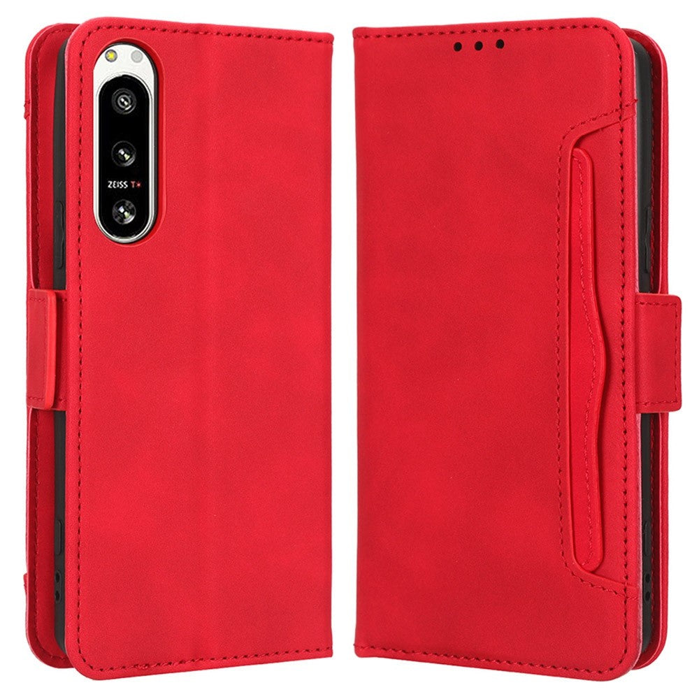 Modern-styled leather wallet case for Sony Xperia 5 IV - Red