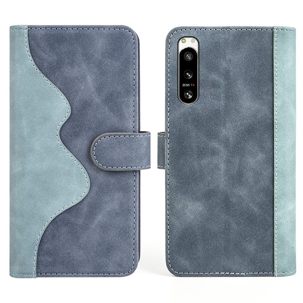 Two-color leather flip case for Sony Xperia 5 IV - Blue