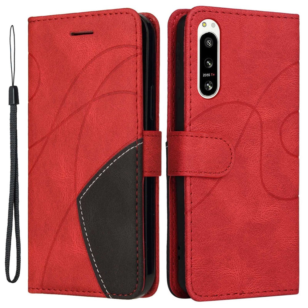 Textured leather case with strap for Sony Xperia 5 IV - Red