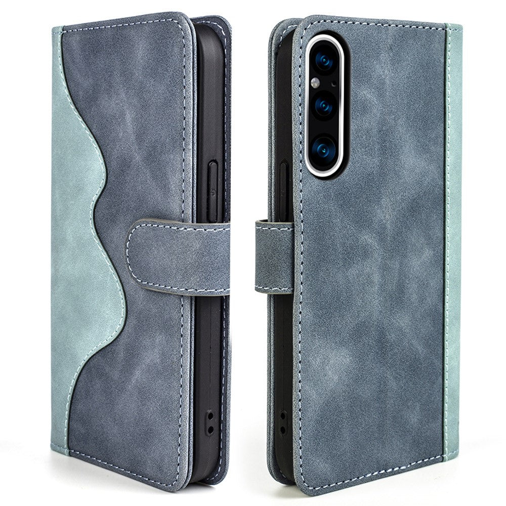 Two-color leather flip case for Sony Xperia 1 V - Blue