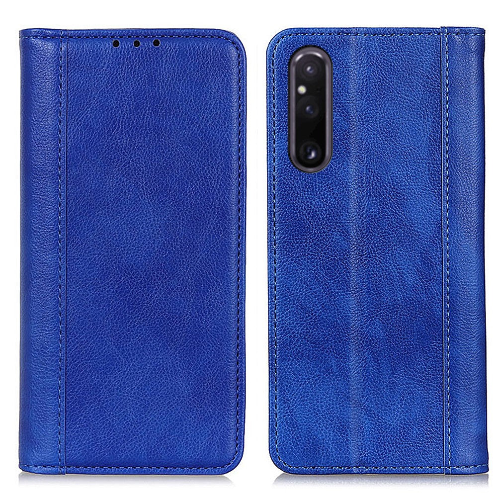 Genuine leather case with magnetic closure for Sony Xperia 1 V - Blue