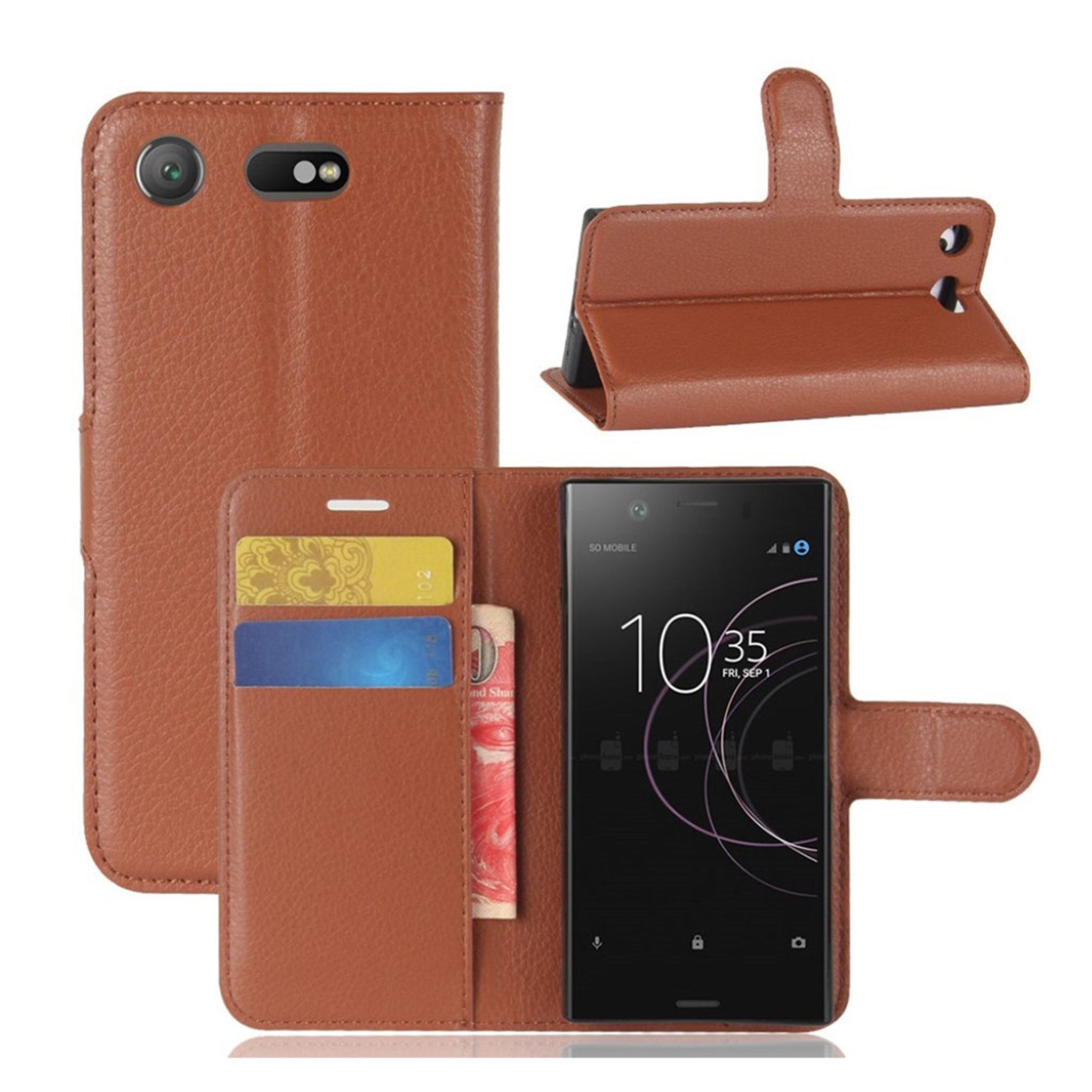 Sony Xperia XZ1 Compact litchi grain PU leather flip case - Brown